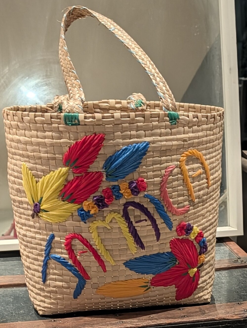 Handwoven Jamaica Straw Tote with Colorful Embroidered Flowers